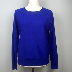 St. John Royal Blue Top Cashmere Sweater with‎ Beaded Trim SZ S